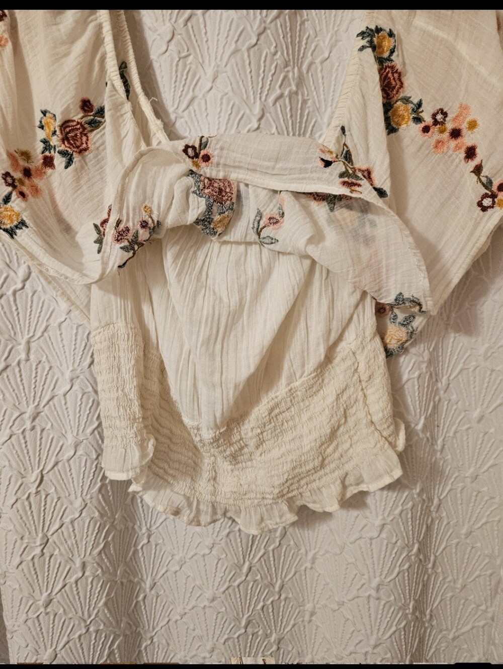 Embroidered Ivory Floral Peasant Top - Picture 12 of 12